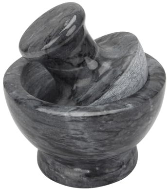 Kcgani Polished Natural Marble Mortar and Mushroom Pestle Set with Anti-Scratch Pad, Fine Grind Easily Stone Grinder and Crusher Bowl for Spices Pills Herbs Coffee Beans, Black, 4