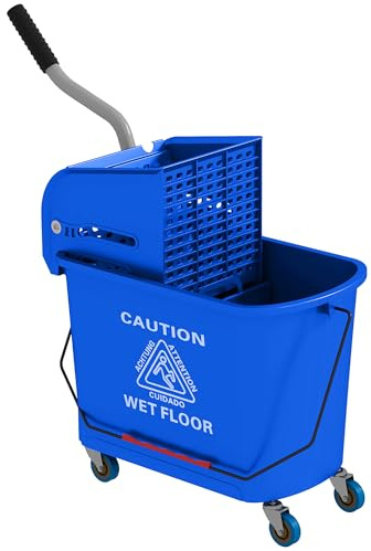 HOMCOM 20L Compact Mop Bucket with Wringer and Handle, Mop Bucket on Wheels for Floor Cleaning, Separate Dirty and Clean Water, for Home, Flat, Blue