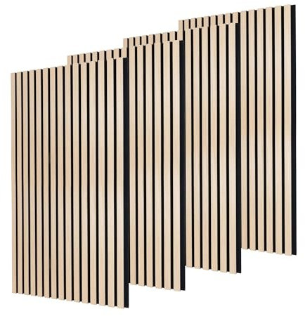 Dalsys Akustikpaneele 120x60cm, 4 Stück Eiche hell, Wandverkleidung Wanpaneele Holz, Lamellenwand mit Geräuschedämmung