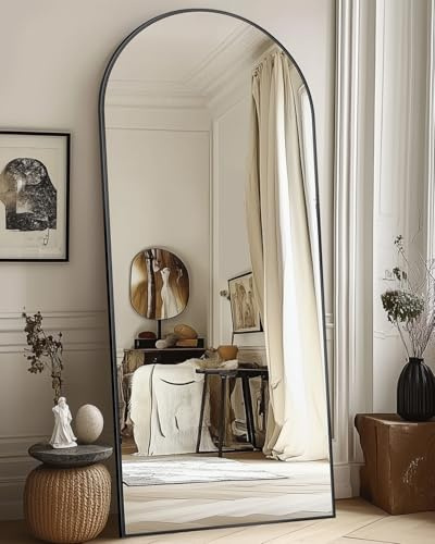 Antok Arched Full Length Mirror, 58x19 Black Metal Frame Floor Mirror for Bedroom Living Room, Freestanding/Wall Mount/Leaning