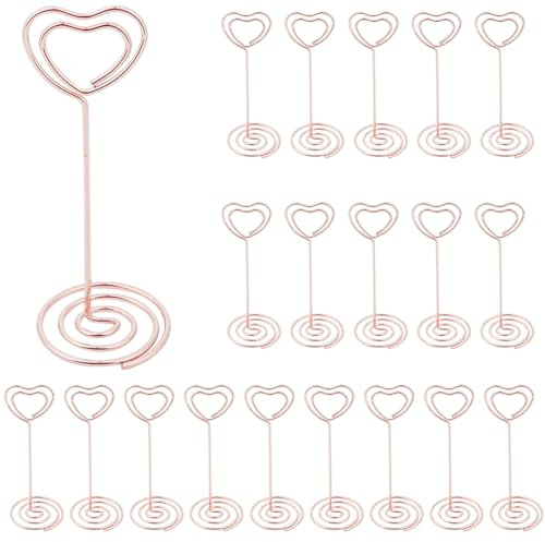 CREATCABIN 20 pieza de Soportes para Números de Mesa de 3.35 pulgadas, Soporte para Tarjetas de Lugar En Forma de Corazón, Soporte para Tarjetas de Mesa, Soporte para Fotos, Clips para Sujetar Fotos c