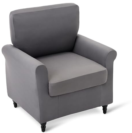Amazon Basics Funda de Sillón Alta Elasticidad, Funda de Sofá 1 Plaza Spandex Antideslizante Protector para Sofá, Gris Oscuro