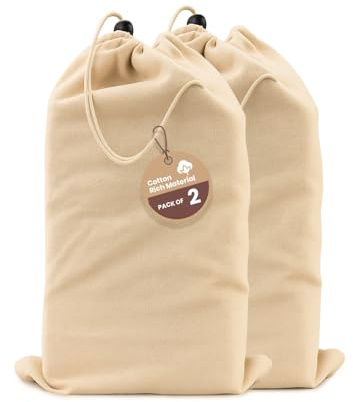 LFH Cotton Shoe Storage Bags with Drawstring, Dustproof Breathable Reusable Organizer, Perfect For Travel, Dorm, Hotel, College, Gym, Easy to Carry, 8x17 (Pack of 2) - Natural Thanks Giving