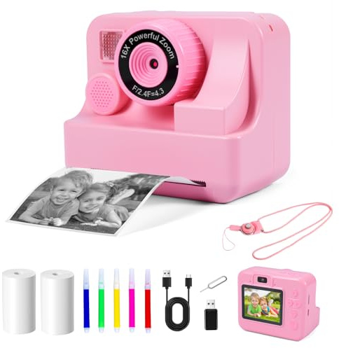Carehabi Direktbildskamera barn 1080P barnkamera direktbildskamera med 32 GB kort och tryckpapper, digitalkamera, barn, presenter för pojkar och flickor 3–12 år