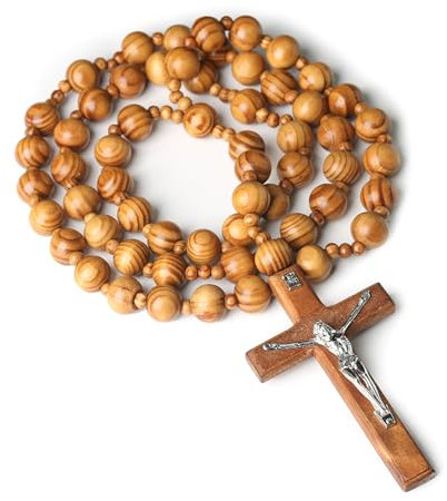 Lilinzhi Rosario sacro da parete in legno extra lungo con perline spesse e croci per meditazioni
