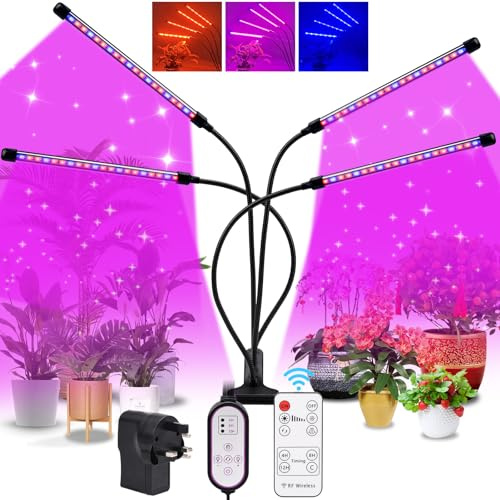 Brenth Grow Lights for Indoor Plants 80 LEDs 4 Arm Full Spectrum LED Grow Light with 4/8/12h Timer, Plant Growth Lamps for Seedlings and Succulents with Remote Control, 10 Dimming Level