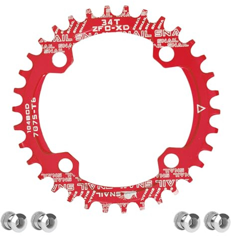 velxnigt Plateau de vélo en Alliage d'aluminium 104 BCD 34T, Dents positives et négatives, Plateau de pédalier, avec 4 boulons de Fixation pour vélos de Route, VTT et BMX(Rouge)