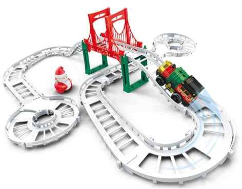 Treno Natalizio Locomotiva Binari Treno Giocattolo per Bambini con Ponte Circuito 218 cm Treno di Babbo Natale Trenino Locomotiva Batteria Treno Elettrico Ferrovia Trenino Natale Express BabboNatale