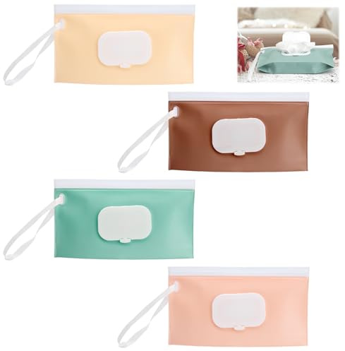 HENGBIRD Caja Toallitas Bebé 4 Colores, Reutilizable Hermética Sin BPA Ecológica Bolsa Toallitas Húmedas Portátil Caja para Toallitas Húmedas Diseño, Minimalista y Duradero para Hogar Viaje y Coche