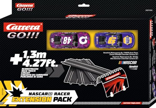 Carrera GO NASCAR Racer Slot Car Racetrack Extension Pack 1:43 Scale Add On Accessory Includes 4.27-ft of Track, Tunnel, and 2 Cars