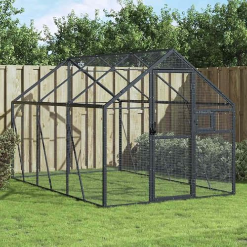 Teenpull voljär, antracit aluminium med 179 x 300 x 185 cm, stabil metallram, låsbar dörr, stor papegojbur för undulater, kanariefågel och parakiter med rymlig interiör