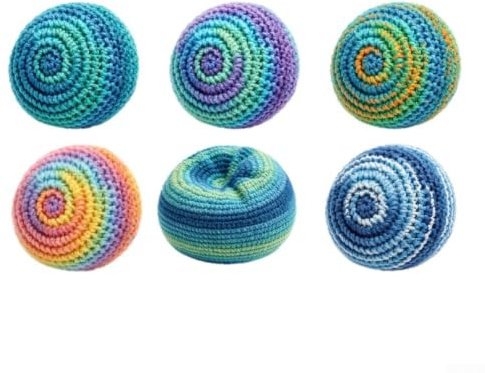Crabop Ensemble de 6 Footbags pour en pour coton Tricoté à la Main | Motifs Géométriques pour Équilibre et Agilité, pour idéal Jardin Plage et Jeux Extérieurs