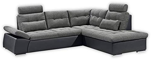 Stella Trading JAKARTA Ecksofa mit Schlaffunktion und Stoffbezug, Schwarz / Anthrazit - Ausziehbares Schlafsofa mit steckbaren Kopfstützen & Kissen - 260 x 103 x 219 cm (B/H/T) Rechts