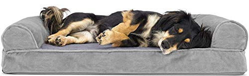 Furhaven Orthopedic Dog Bed for Medium/Small Dogs w/ Removable Bolsters & Washable Cover, For Dogs Up to 35 lbs - Faux Fur & Velvet Sofa - Smoke Gray, Medium