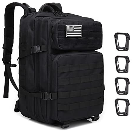 Taktischer Rucksack, 45L Trekking Military Molle Rucksack Outdoor Wandern Camping Trekking Jagd Reisen für Damen Herren (SCHWARZ)