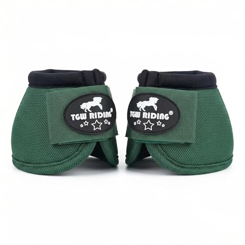 TGW RIDING 2520D Horse Bell Boots No-Turn Horse Bell Boots, Equine Ballistic Hoof Overreach Bell Boot, Pair (Hunter Green, L)