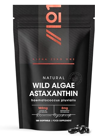 Wild-Algae Astaxanthin 160mg - Providing 8mg Astaxanthin Antioxidant - 180 Softgels - Resealable and Recyclable Pouch by Alpha01