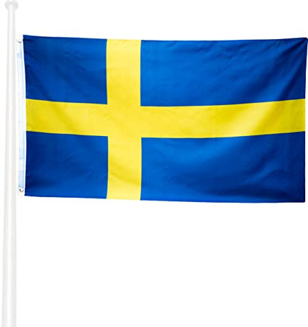 KliKil Drapeau de Swedish - Grand drapeau en polyester résistant de 150x90 cm avec œillets en métal, idéal pour les célébrations comme National Day, June 6th, Blågult