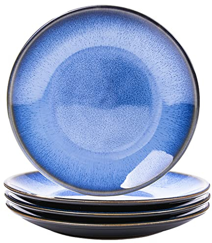 BOSILI Blue Porcelain Dessert Appetizer Plate Ceramic Dinner Plates Set 7.5 Inch for Breakfast Dishwasher and Microwave Safe