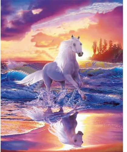 LUOGE 5D Diamond Painting Kits für Erwachsene, Kind DIY Diamonds by Numbers, weißes Pferd komplettes Kreuzstich Set Crystal Strass Stickerei Diamantkunst für Home Wand-Decor (40x30cm), H20121206