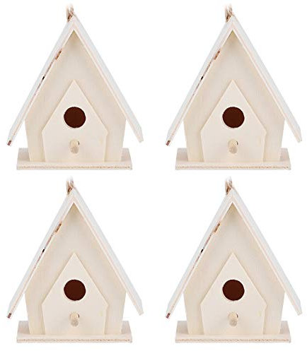 Vogelhaus Mini, Holz Vogelhäuschen Vogel Brutkasten Haus Gartendeko Deko Vogelhäuser Dekorativer Nistkasten zum Aufhängen für Gartenvögel Garten Balkon Terrasse Wetterfest Naturbelassen, 4 Stücke