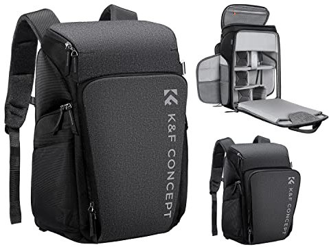 K&F CONCEPT Kamerarucksack, Fotorucksack für Fotografen, Kamerarucksack mit 15.6 Zoll-Laptopfach, kompatibel für Canon/Nikon/Sony/DJI Mavic Drone (Alpha Rucksack 25L), Grau