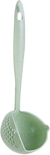 Cucharón de plástico para colar, cucharón de sopa de cocina 2 en 1, con agujero para colgar, cucharón de sopa de mango largo, utensilio de cocina reutilizable