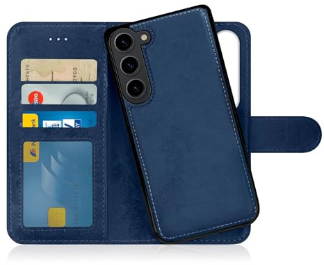 MyGadget Flip-fodral till Samsung Galaxy S24 - [avtagbart magnetfodral] - mobilfodral av konstläder - [flipfodral med kortplats] skyddsfodral i blått
