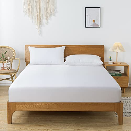 bienDo Lenzuolo con Angoli 200x200 cm Euro King, in Bambù e Seta Vegana, Altezza Fino a 35 cm, Biancheria da Letto Rinfrescante, Antibatterico, Bianco