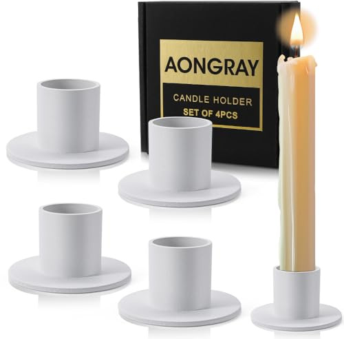 Candle Holders Set of 4,White Candlestick Holders Fashionable Minimalist Decoration for Candlelight Dinner Wedding Banquet Thanksgiving Christmas Birthday Party