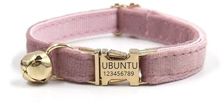 Placa de Identificación del Collar del Gato, Interfaz Metálica, Placa de Identificación Tallada por Láser, Material de Terciopelo Cómodo, Cerco del Cuello 16-32cm, 36 Colores (Champán Rosa)