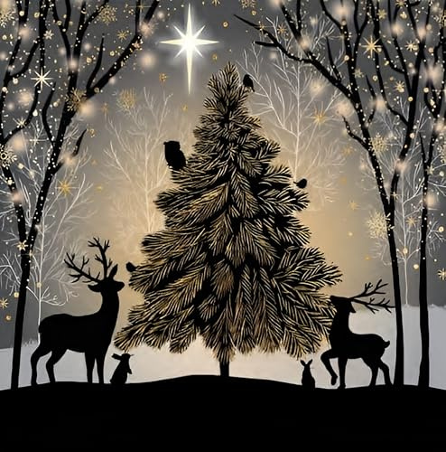 Noel Tatt Charity Christmas Cards Pack of 10 - Starry Night and Animals Scene - Festive Christmas Cards Multipack - In Aid of UK Charities