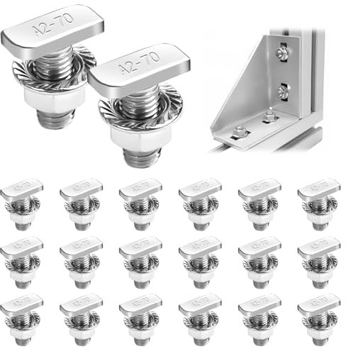 20 PCS Tornillos de Cabeza de Martillo M8x20mm A2-70 Acero Inoxidable con Tuercas de Brida Resistente a la Corrosión y Intemperie para Montaje de Paneles Solares, Invernaderos y Perfiles de Aluminio