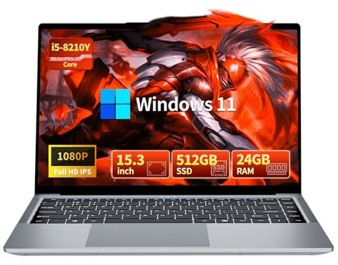 Moacreto 15,6 Pulgadas Ordenador Portátil Core i5-8210Y CPU 24GB RAM SSD 512GB, PC Portatil Pantalla FHD (1920 x 1200), Computadora portátil, Tipo C, USB 3.0, HDMI, Bluetooth 5.0 y Wi-Fi 5