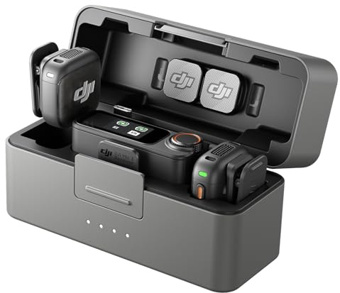 DJI Mic 3 (2 Sender + 1 Empfänger + Ladeschale), Funkmikrofon für iPhone/Kamera/Android, Ultraleicht, Adaptive Gain-Steuerung für ausgewogene Lautstärke, 28 Std. Nutzung, Vlog