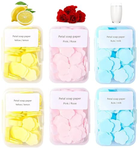 Tomedeks 6 Box Travel Soap Sheets,Mini Toiletries,Portable Mini Travel Soap Paper,Mini Scented Slice Sheets with Storage Box,Paper Soap Sheets,Backpacking Essentials Travel Camping Hiking