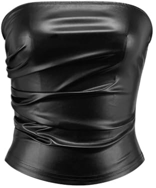 Top tube en cuir synthétique pour femme - Sans bretelles - Pour club, fête, rave, sortie, corset - Haut décolleté