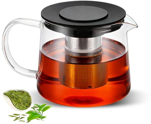 1.5L Glaskanne mit sieb, Hitzebeständig Glaskanne, Borosilikatglas Teeservice Überhitzungsschut,Tee-Ei für lose Blätter Teekanne, Glasteekanne für Losen Tees Fruchttee Duftender Tee