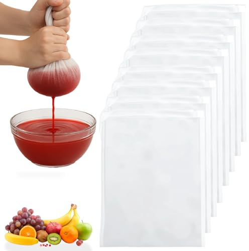 8 sacchetti per latte di noci, 20 × 30 cm (300 maglie per pollice), panno riutilizzabile, in nylon, lavabile biologico, sacchetto filtro con cordoncino, per formaggio, succo di frutta, succo di