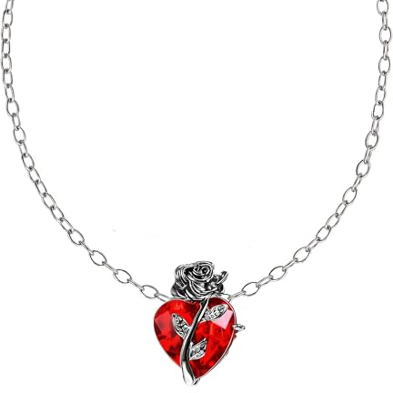 Ehuixinsheng Collana con ciondolo a forma di cuore rosso con rosa gotica, stile vintage gotico, emo, grunge, nero, con ciondolo a forma di rosa malvagia, accessorio per Halloween, anniversario, San