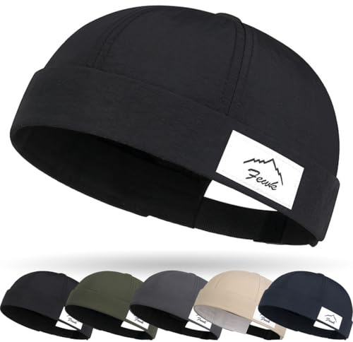 DURINM Retro Docker Hat Cappello Senza Visiera Berretto da Portuale Uomo Donna Berretto Motociclista Cappello Senza Visiera Rolled Cuff Brimless Hat cap