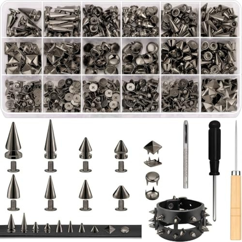 Cosblisvia 455 Teile Metall Nieten Und Studs Set, Punk Schraubnieten Kit Für Bastler Cosplayer Rocker Zum Gestalten Von Lederjacken Taschen Und Schuhen DIY (Anthrazit Schwarz)