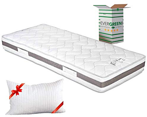 Evergreenweb - Enkelsäng fjädermadrass 90 x 195 cm, 24 hög, med viskosskumkudde gratis, ortopediskt kallskum, allergivänligt överdrag med anti-kvalster, luftspace-band ventilerande, Bonnel