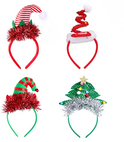 FRCOLOR Christmas Headbands for Women 4Pcs Hat Christmas Tree Headband Hat for Party Favor