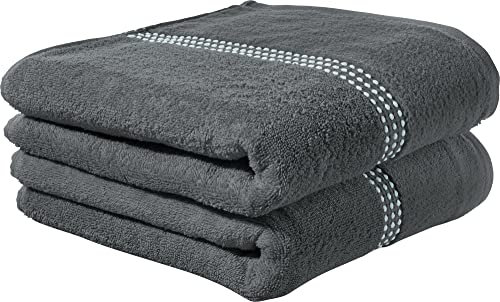 Erwin Müller Walk-Frottier Duschtuch 2er-Pack Mannheim Uni anthrazit Größe 70x140 cm - schnell trocknend und extra saugstark, praktisch durch beidseitige Schlaufen, 100% Baumwolle