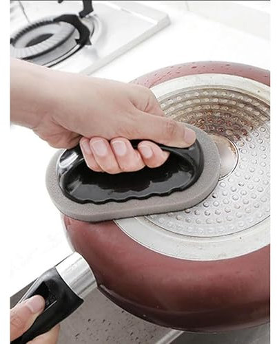 HealthyMoov éponge Emery Magique avec poignée Brosse Vaisselle Tampon à récurer grattoir Casserole poêle. Tâches tenaces. Anti-Rouille. Permet de récupérer Les casseroles et poêles Grasses.