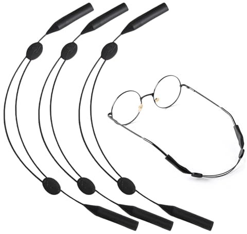 Wonvify Cordón para Gafas, 3 Piezas Cordones para Gafas Deportivas Ajustables, Accesorio Elástico Antideslizante para Gafas para Hombres, Mujeres, Niños, Correas para Gafas, Negro