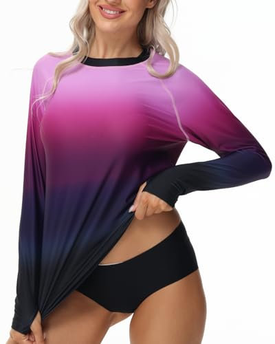 UV Shirt Damen Schwimmshirt Langarm UPF 50+ Rashguard mit Rundhalsausschnitt Sonnenschutz Badeshirt für Schwimmen, Surfen & Wassersport Atmungsaktive Quick-Dry Bademode