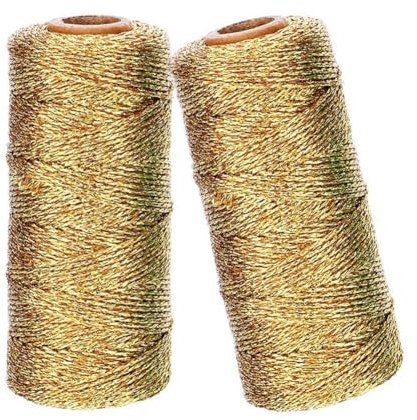 2 Rolls 100M Gold Kordel 1MM Metallic Kordel, Bastelschnur Nicht Elastisch Kordelband Schnur zum Basteln Handwerk Hochzeit Dekorieren oder Verpacken