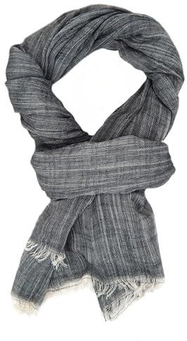 Ella Jonte leichter breiter Schal Herrenschal grau oder blau meliert Leinenoptik Baumwolle